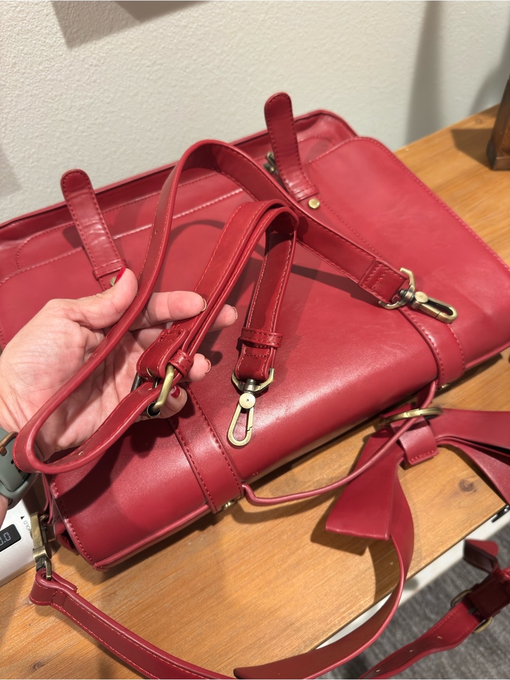 ECOSUSI Vegan Leather Red Bow Briefcase Laptop Study Bag - Picture 10 of 13